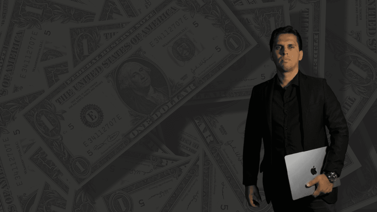 Dark background with a financial chart, representing the financial market.